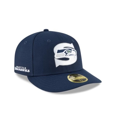 Blue Seattle Seahawks Hat - New Era NFL Logo Mix Low Profile 59FIFTY Fitted Caps USA7349251